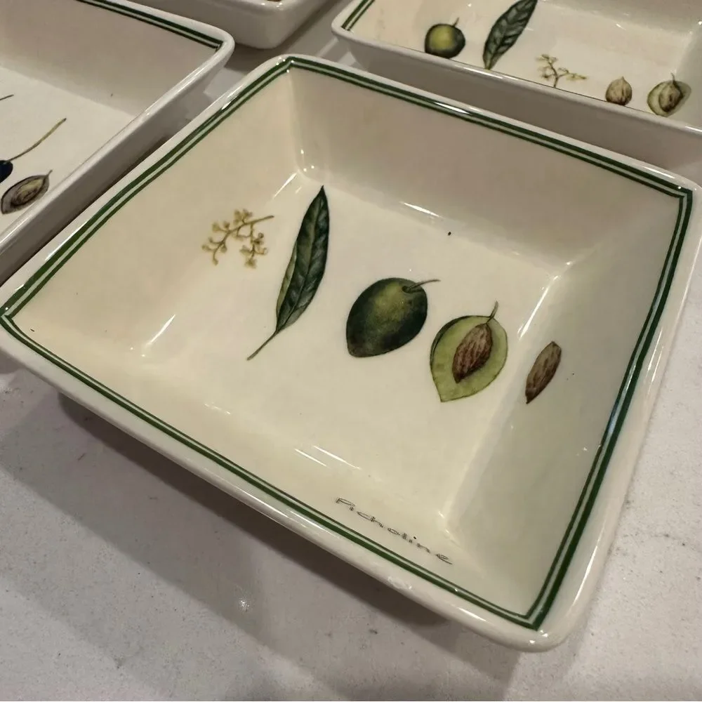 William Sonoma | four (4)  olive bowls trays serving botanical olive collection